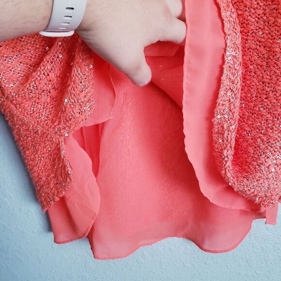 Gibson Latimer Neon Orange Sequin Knit Sweater - Picture 6 of 8